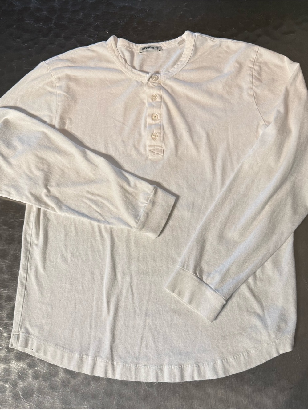 Buck Mason White Long Sleeve Curved Hem Henley Shirt Size Medium